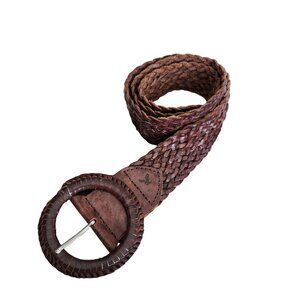American Eagle‎ LEATHER  Belt Brown Braided Buckle Sz S/M Boho Hippie Western